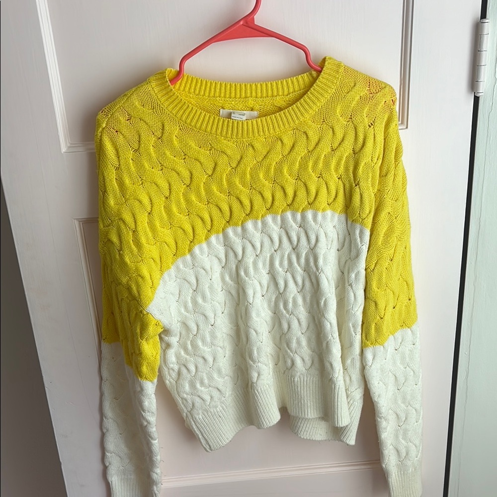 Yellow and White Cable Knit Sweater